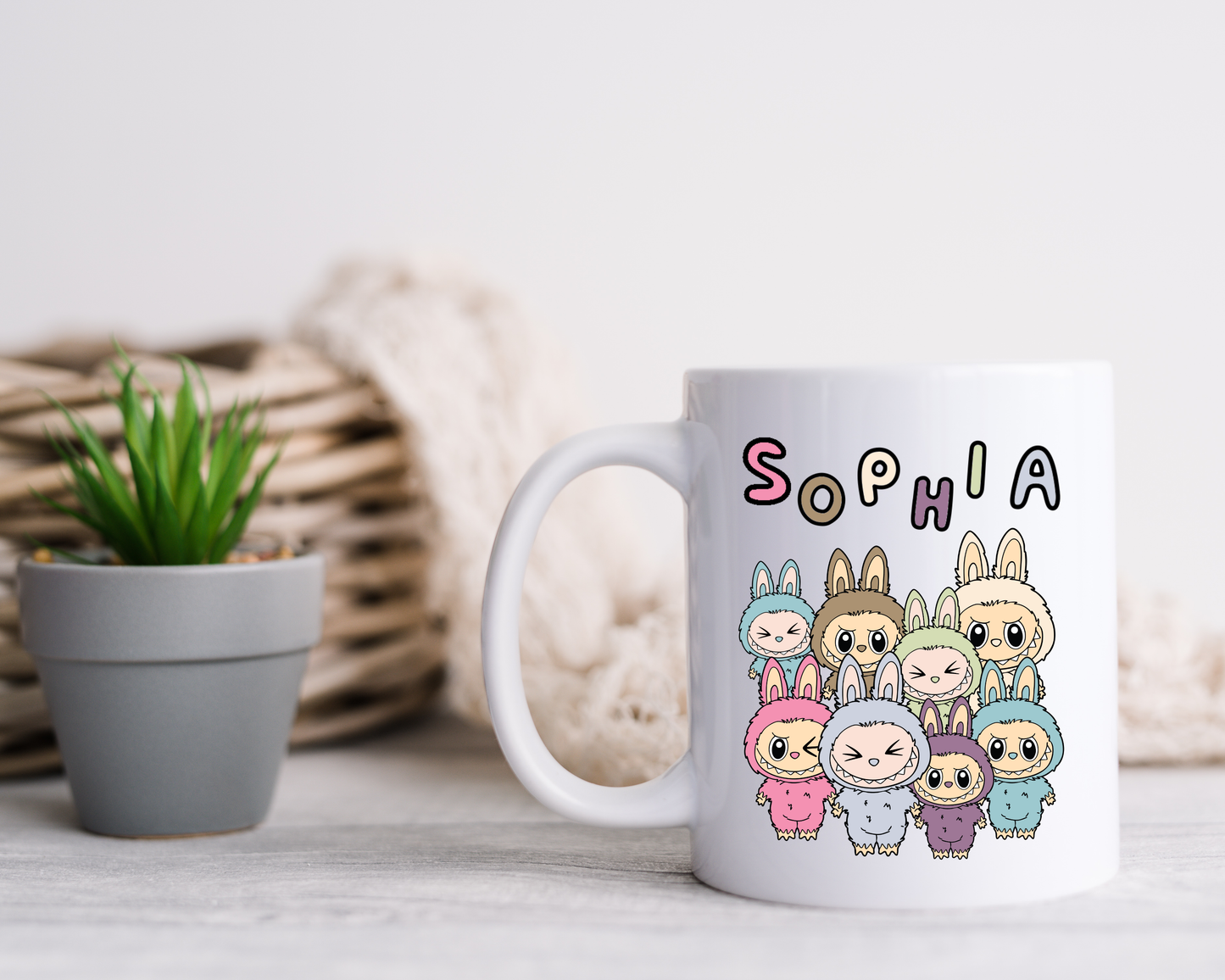 Custom Labubu Pop Mart Mug – Personalized Bunny Character Coffee Mug – Kawaii Gift for Kids, Girls, Fans & Collectors