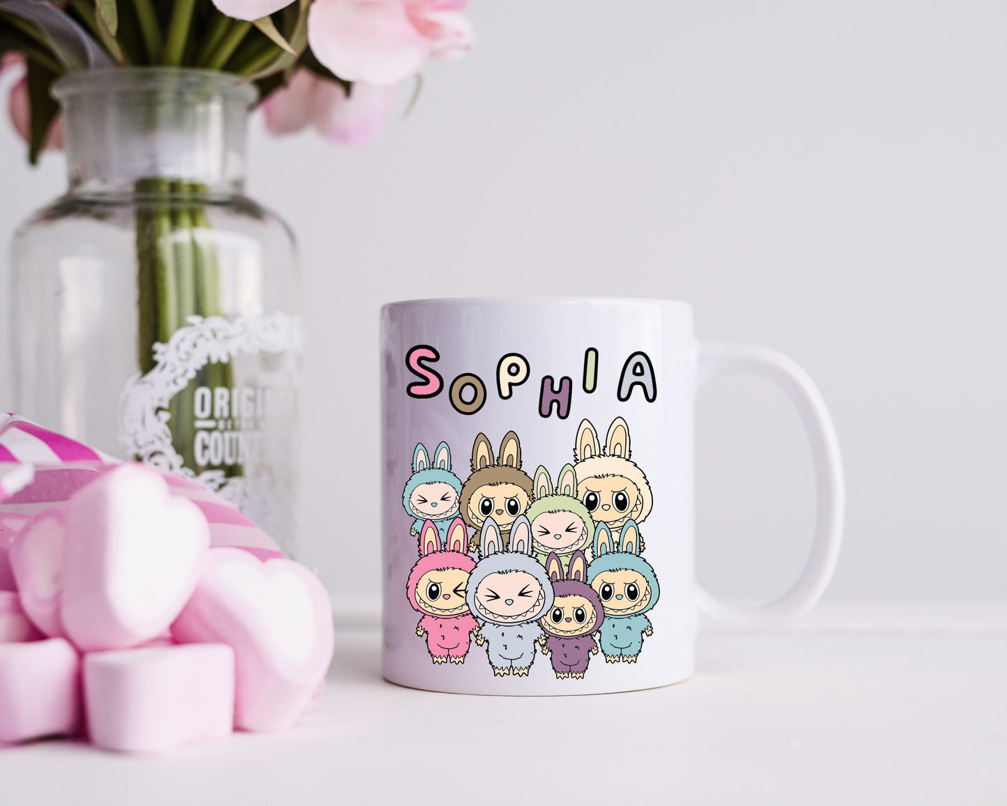 Custom Labubu Pop Mart Mug – Personalized Bunny Character Coffee Mug – Kawaii Gift for Kids, Girls, Fans & Collectors