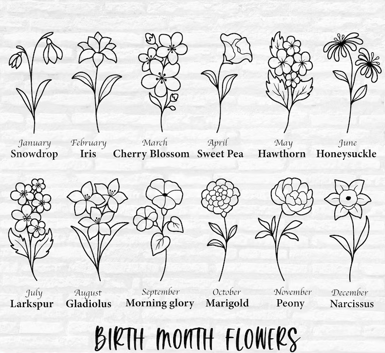 Custom example of birth flowers for each month