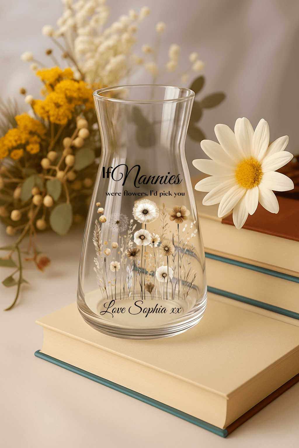 Personalised Floral Glass Vase – Custom Floral Gift for Mum, Nan, Grandma, Nanny, Teacher, Friend - Urban.Picks