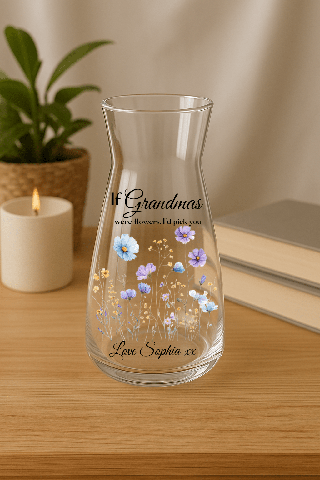 Personalised Floral Glass Vase – Custom Floral Gift for Mum, Nan, Grandma, Nanny, Teacher, Friend - Urban.Picks