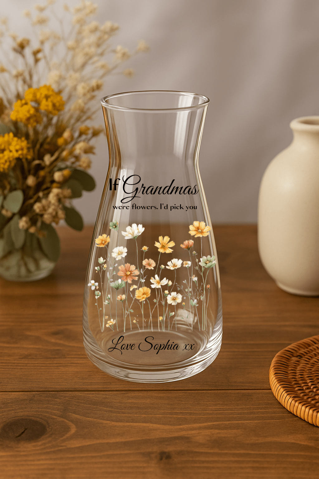 Personalised Floral Glass Vase – Custom Floral Gift for Mum, Nan, Grandma, Nanny, Teacher, Friend - Urban.Picks