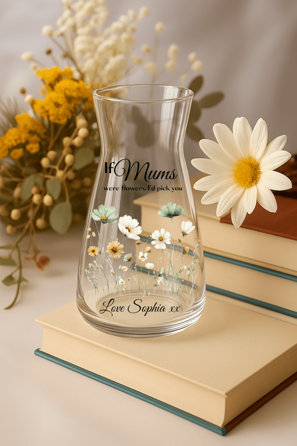 Personalised Floral Glass Vase – Custom Floral Gift for Mum, Nan, Grandma, Nanny, Teacher, Friend - Urban.Picks