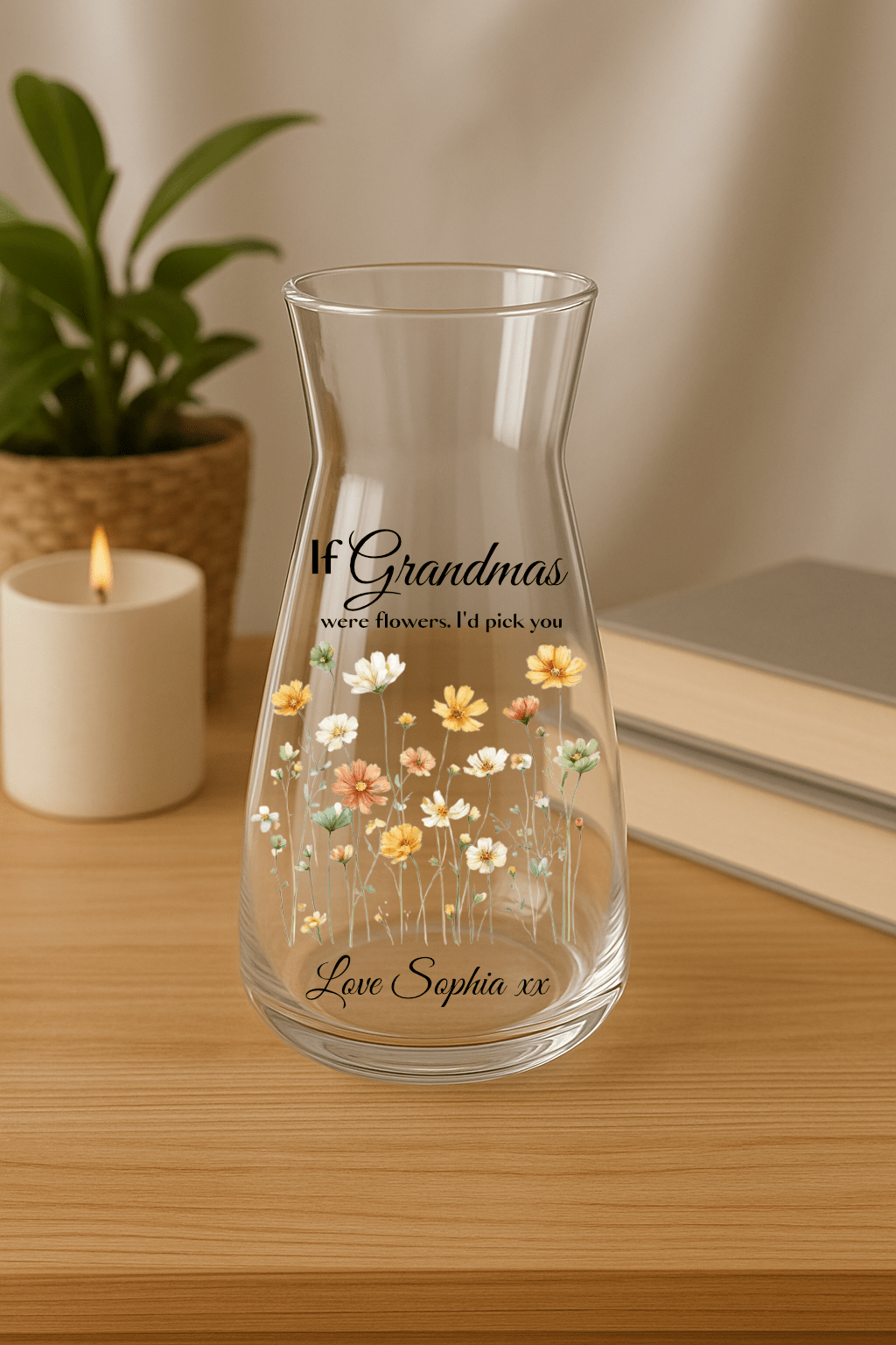 Personalised Floral Glass Vase – Custom Floral Gift for Mum, Nan, Grandma, Nanny, Teacher, Friend - Urban.Picks