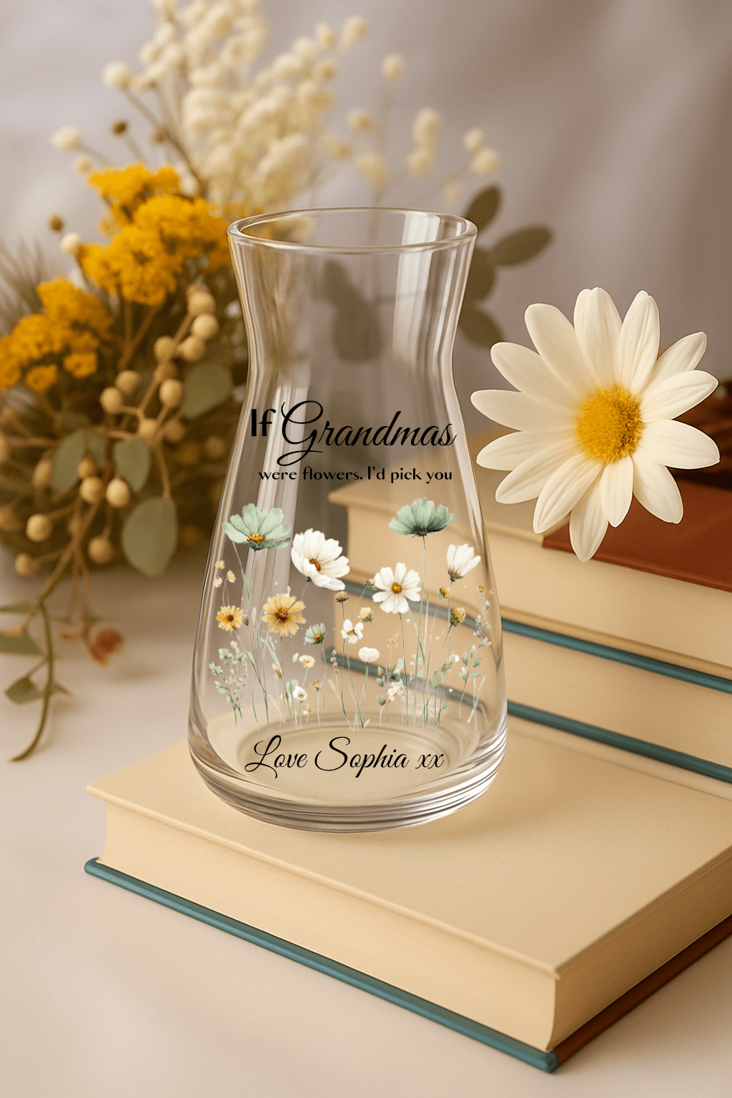 Personalised Floral Glass Vase – Custom Floral Gift for Mum, Nan, Grandma, Nanny, Teacher, Friend - Urban.Picks