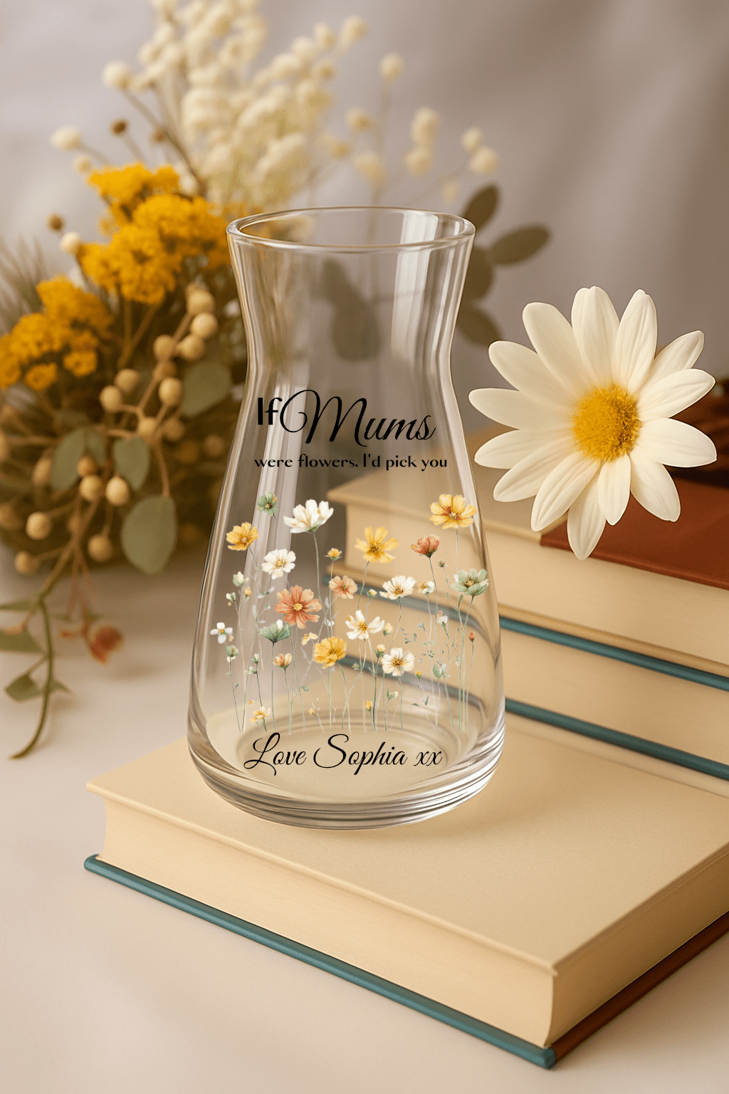 Personalised Floral Glass Vase – Custom Floral Gift for Mum, Nan, Grandma, Nanny, Teacher, Friend - Urban.Picks