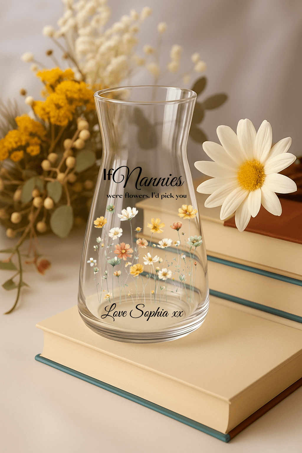 Personalised Floral Glass Vase – Custom Floral Gift for Mum, Nan, Grandma, Nanny, Teacher, Friend - Urban.Picks
