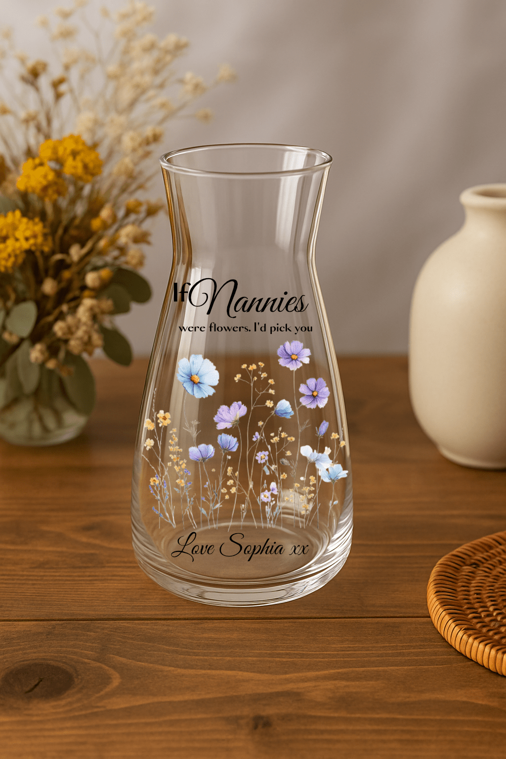 Personalised Floral Glass Vase – Custom Floral Gift for Mum, Nan, Grandma, Nanny, Teacher, Friend - Urban.Picks