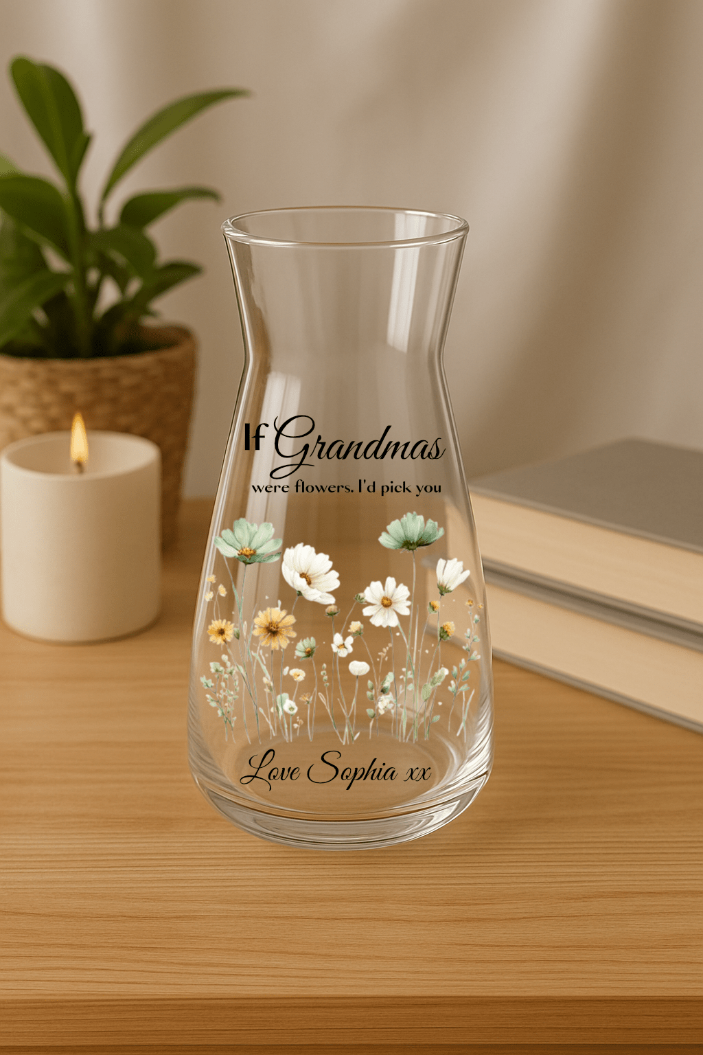 Personalised Floral Glass Vase – Custom Floral Gift for Mum, Nan, Grandma, Nanny, Teacher, Friend - Urban.Picks