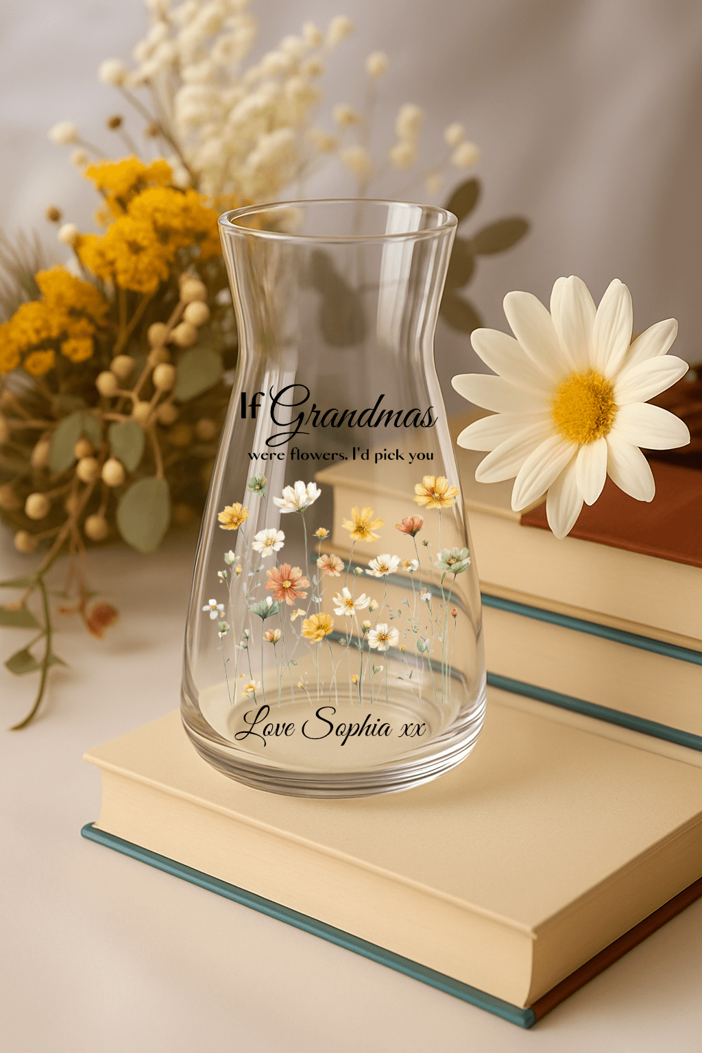 Personalised Floral Glass Vase – Custom Floral Gift for Mum, Nan, Grandma, Nanny, Teacher, Friend - Urban.Picks