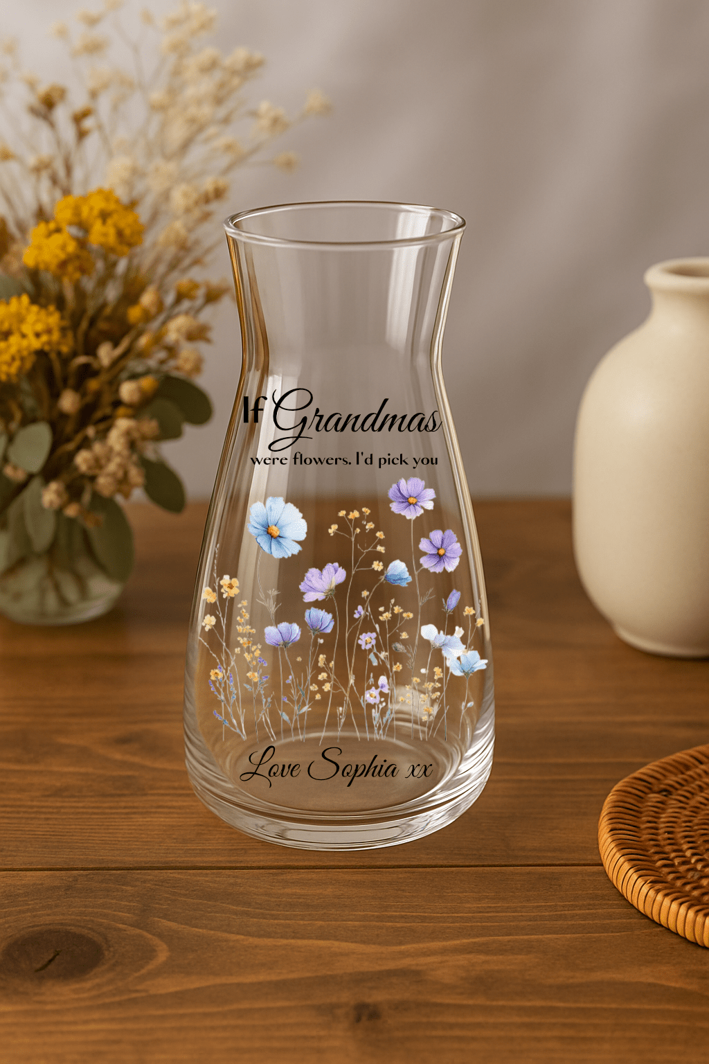 Personalised Floral Glass Vase – Custom Floral Gift for Mum, Nan, Grandma, Nanny, Teacher, Friend - Urban.Picks