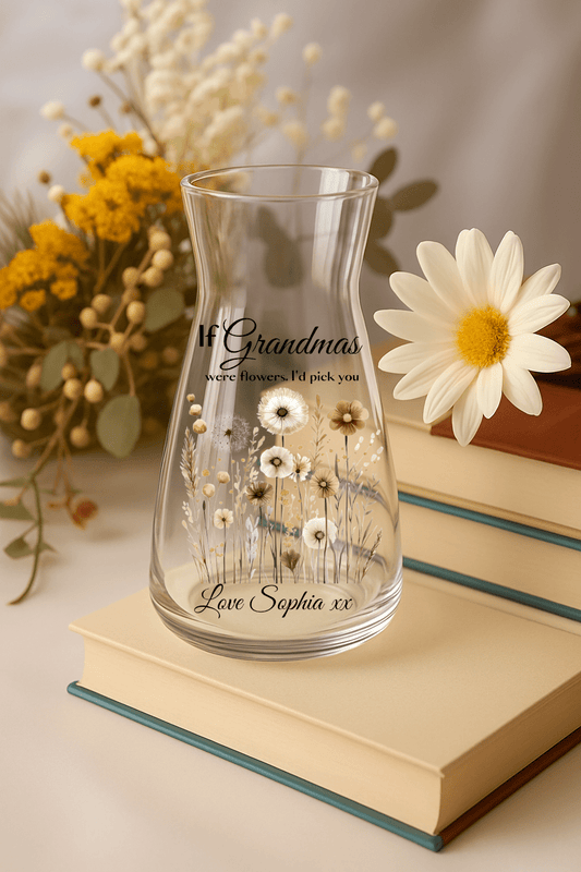 Personalised Floral Glass Vase – Custom Floral Gift for Mum, Nan, Grandma, Nanny, Teacher, Friend - Urban.Picks