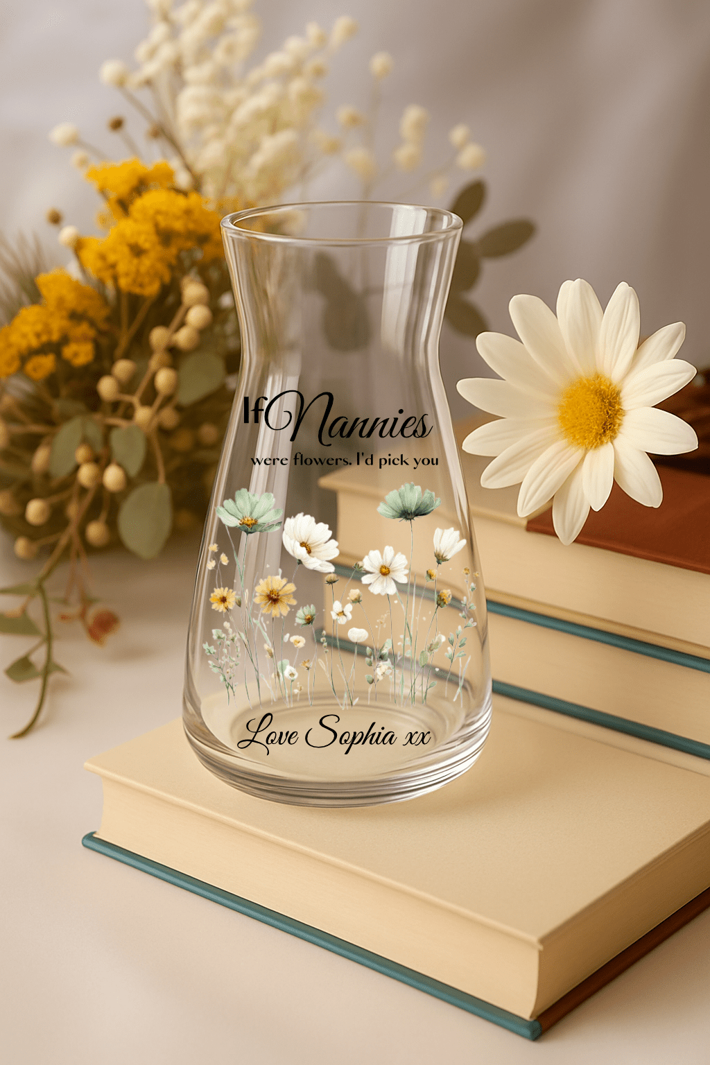 Personalised Floral Glass Vase – Custom Floral Gift for Mum, Nan, Grandma, Nanny, Teacher, Friend - Urban.Picks