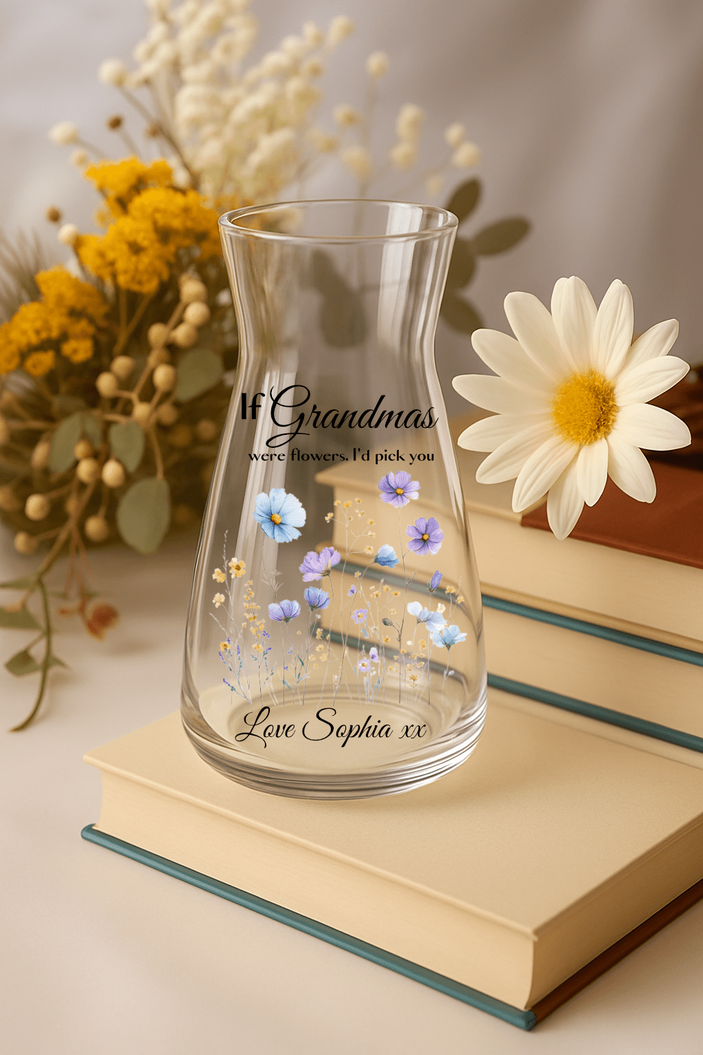 Personalised Floral Glass Vase – Custom Floral Gift for Mum, Nan, Grandma, Nanny, Teacher, Friend - Urban.Picks