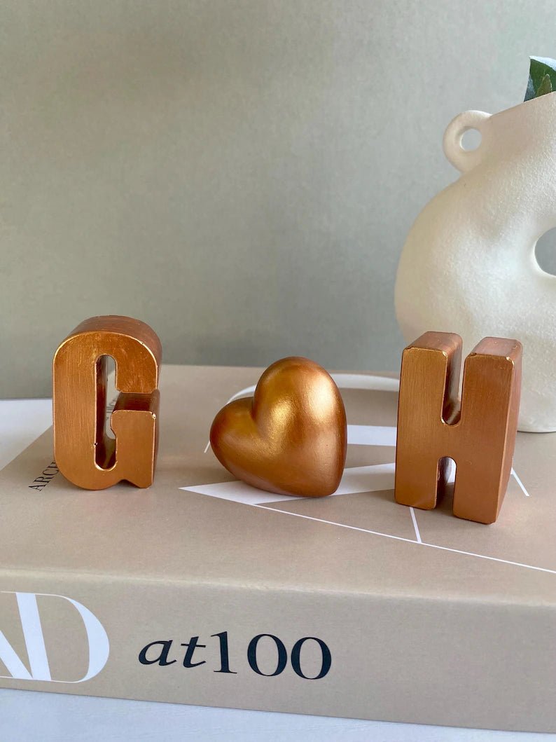 Personalized Copper Concrete Letters with Heart – 7th Anniversary Gift - Urban.Picks