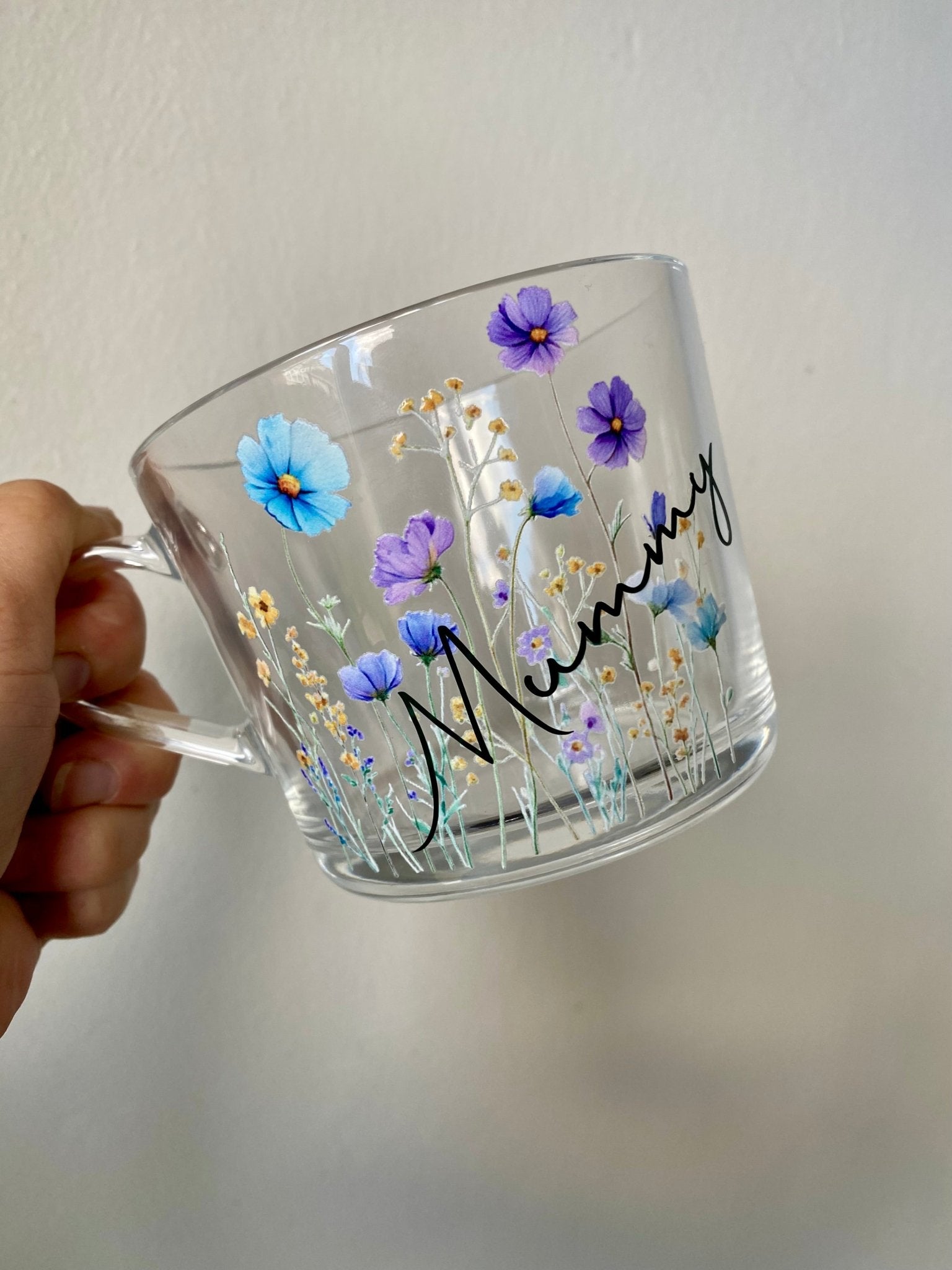 Personalized Pastel Floral Glass Mug: Custom Name Coffee Cup - Urban.Picks