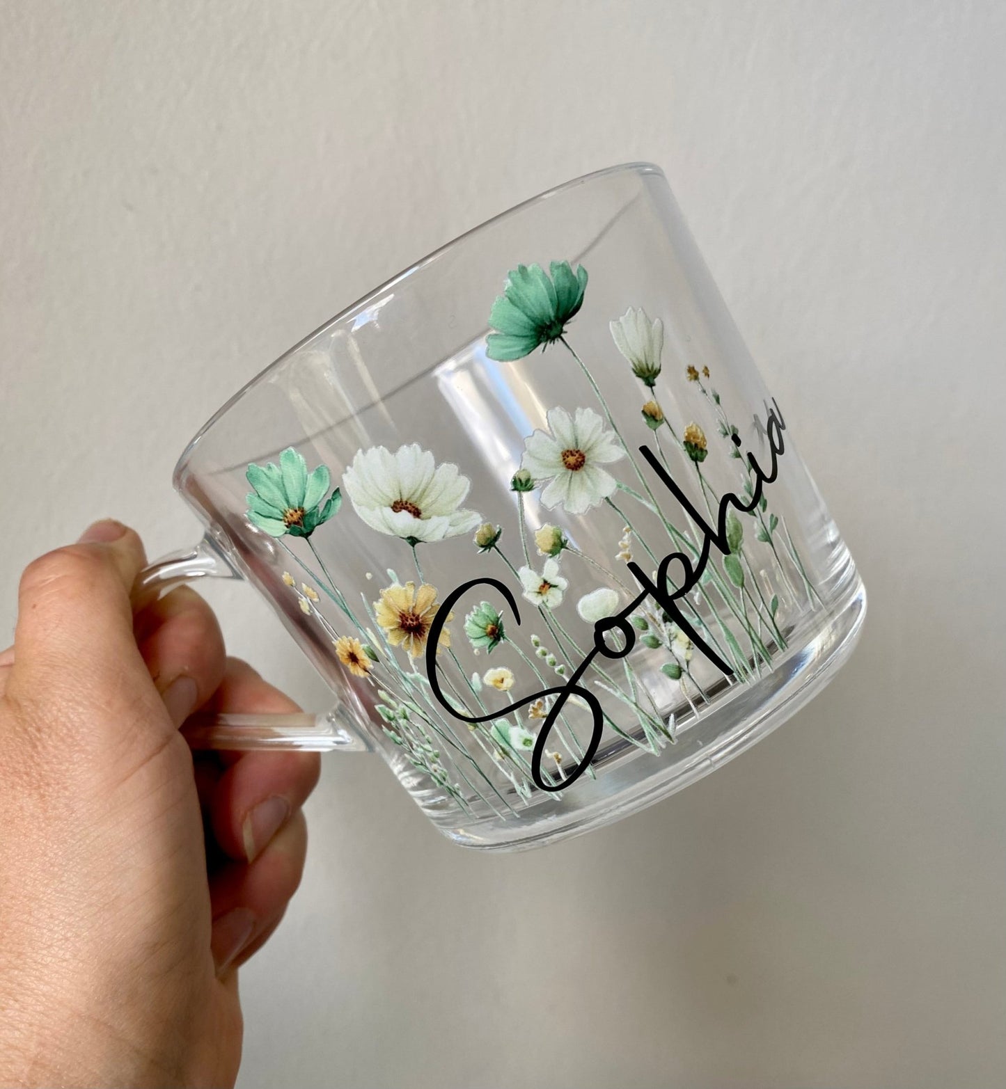 Personalized Pastel Floral Glass Mug: Custom Name Coffee Cup - Urban.Picks