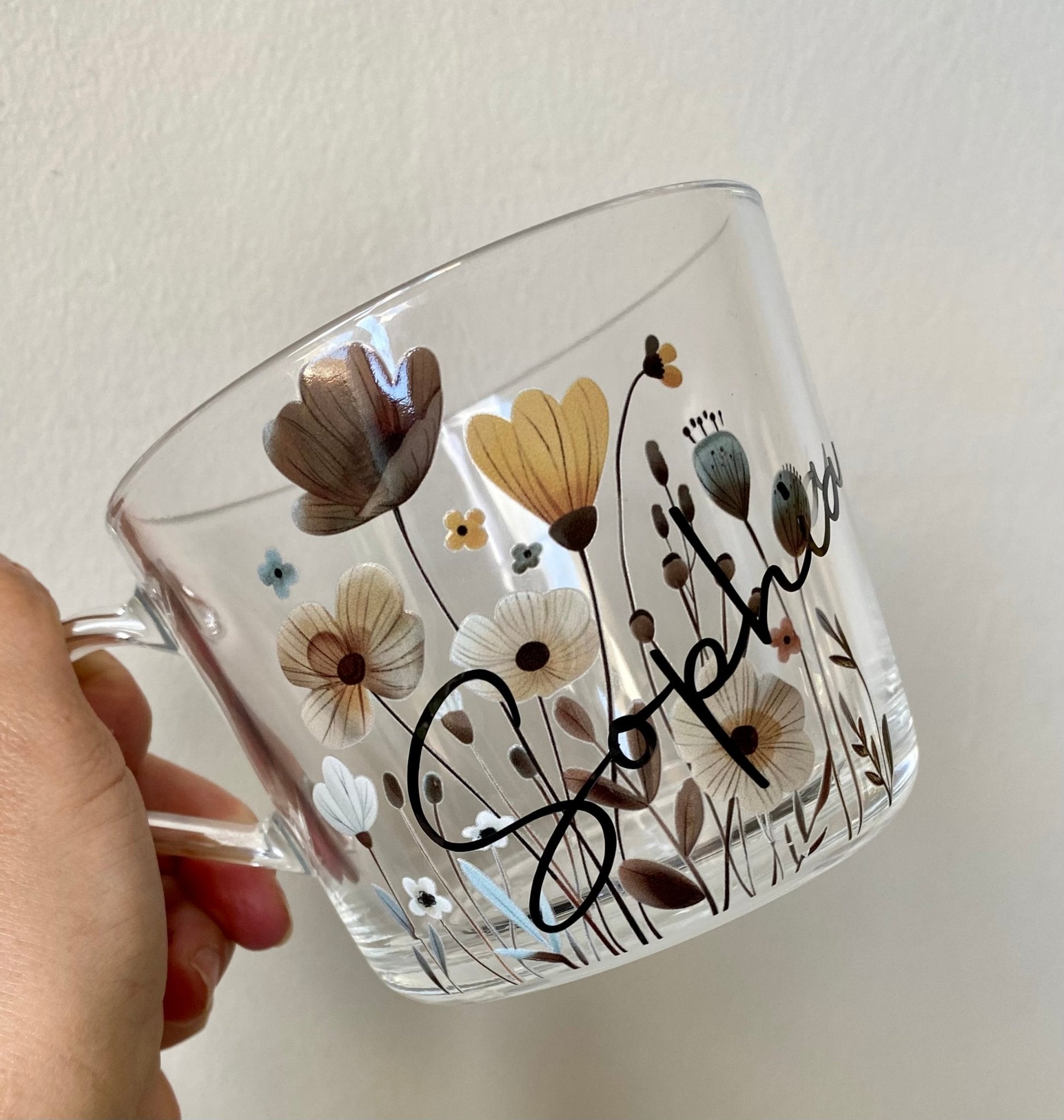 Personalized Pastel Floral Glass Mug: Custom Name Coffee Cup - Urban.Picks