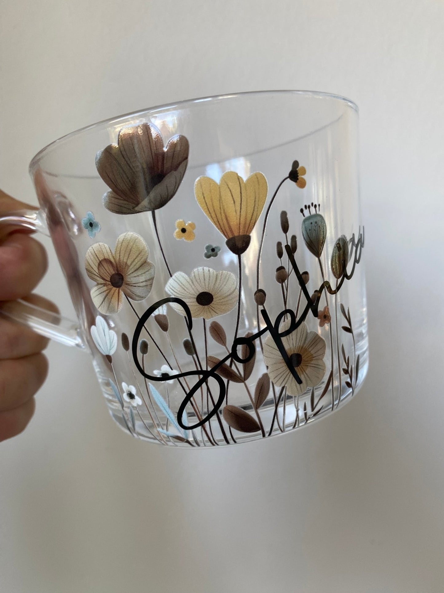 Personalized Pastel Floral Glass Mug: Custom Name Coffee Cup - Urban.Picks