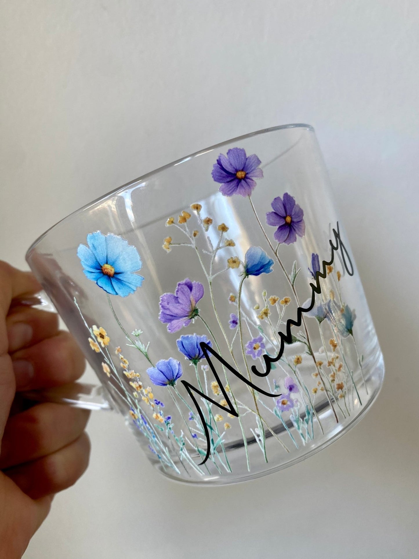 Personalized Pastel Floral Glass Mug: Custom Name Coffee Cup - Urban.Picks