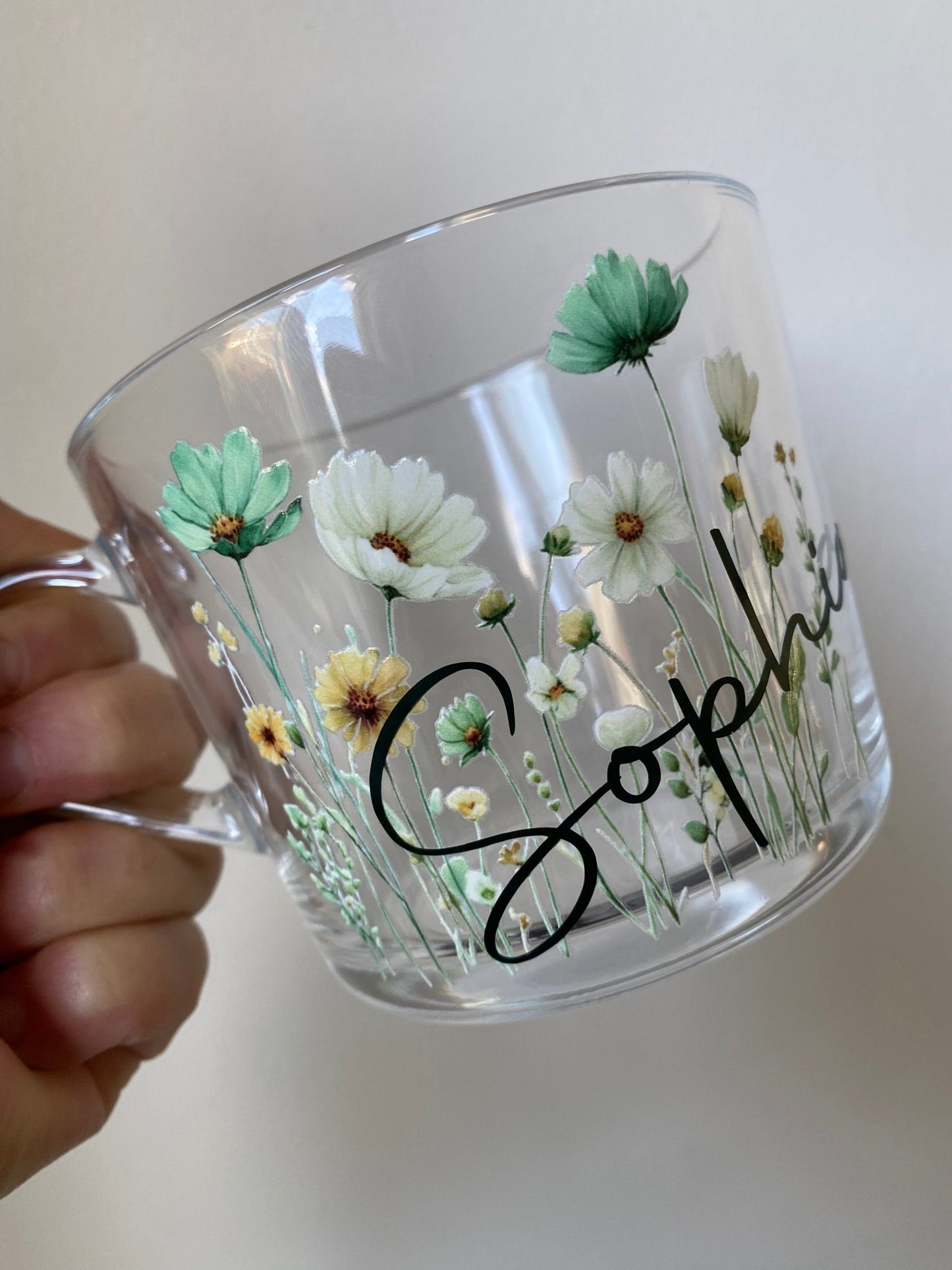 Personalized Pastel Floral Glass Mug: Custom Name Coffee Cup - Urban.Picks