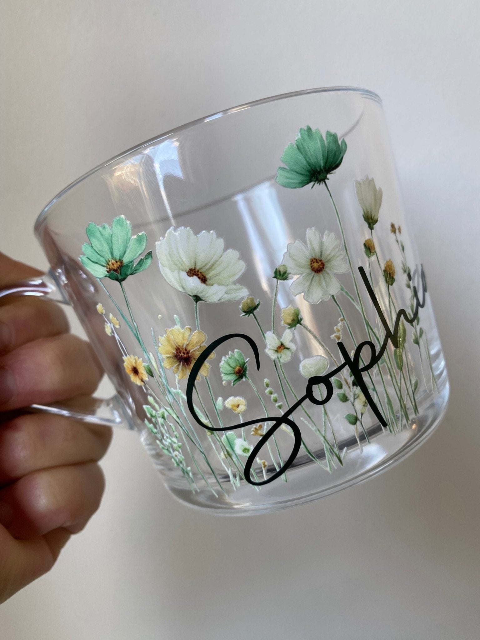 Personalized Pastel Floral Glass Mug: Custom Name Coffee Cup - Urban.Picks