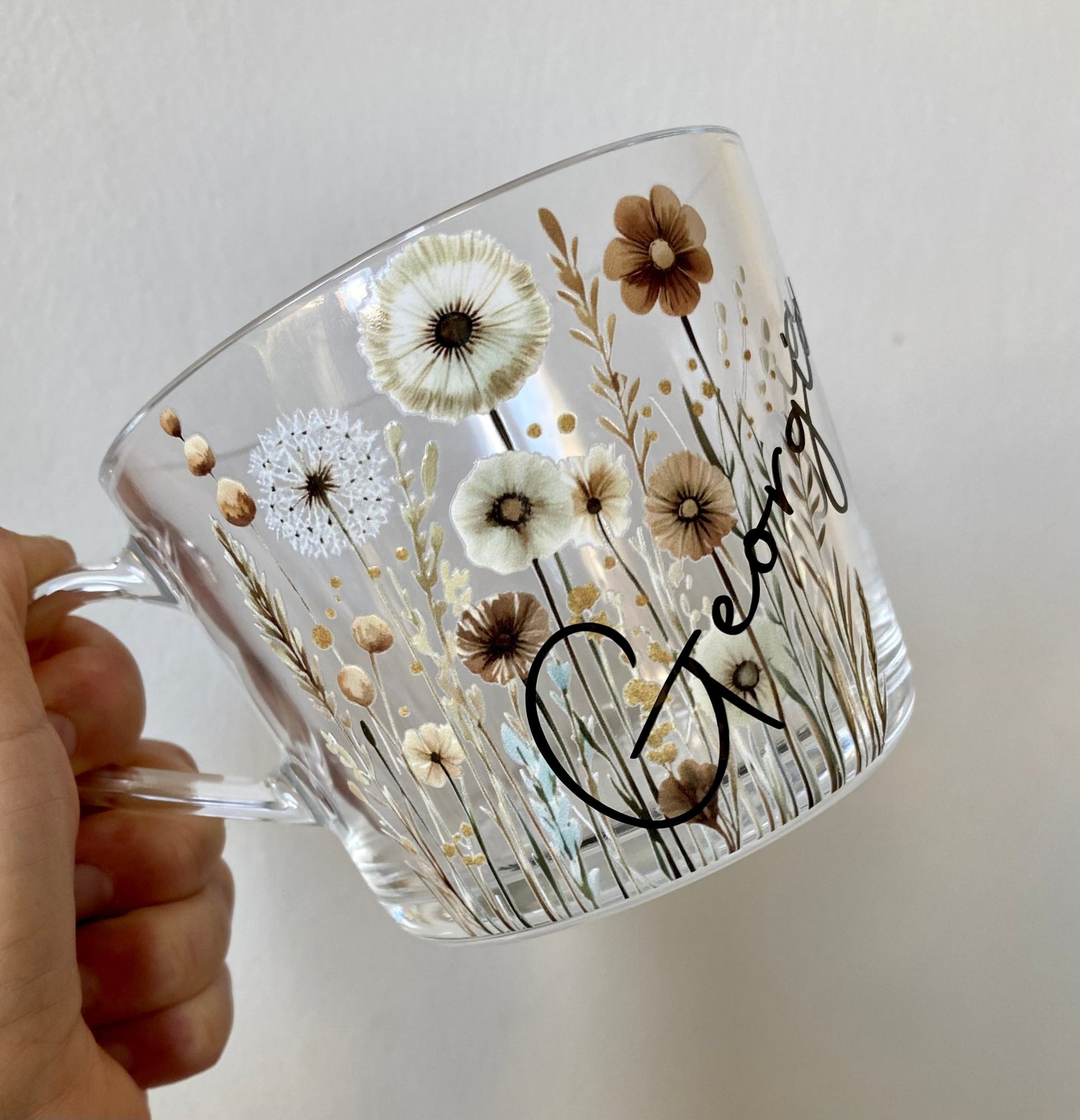 Personalized Pastel Floral Glass Mug: Custom Name Coffee Cup - Urban.Picks