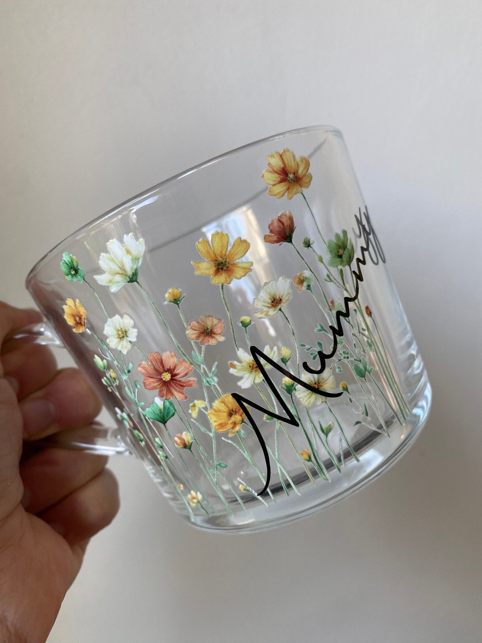 Personalized Pastel Floral Glass Mug: Custom Name Coffee Cup - Urban.Picks