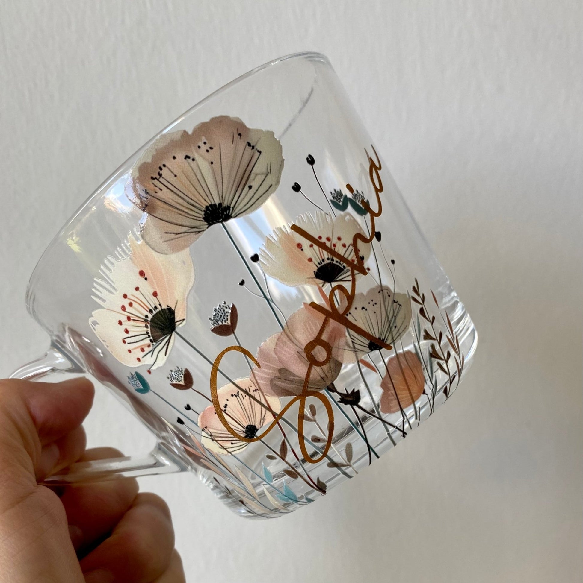 Personalized Pastel Floral Glass Mug: Custom Name Coffee Cup - Urban.Picks