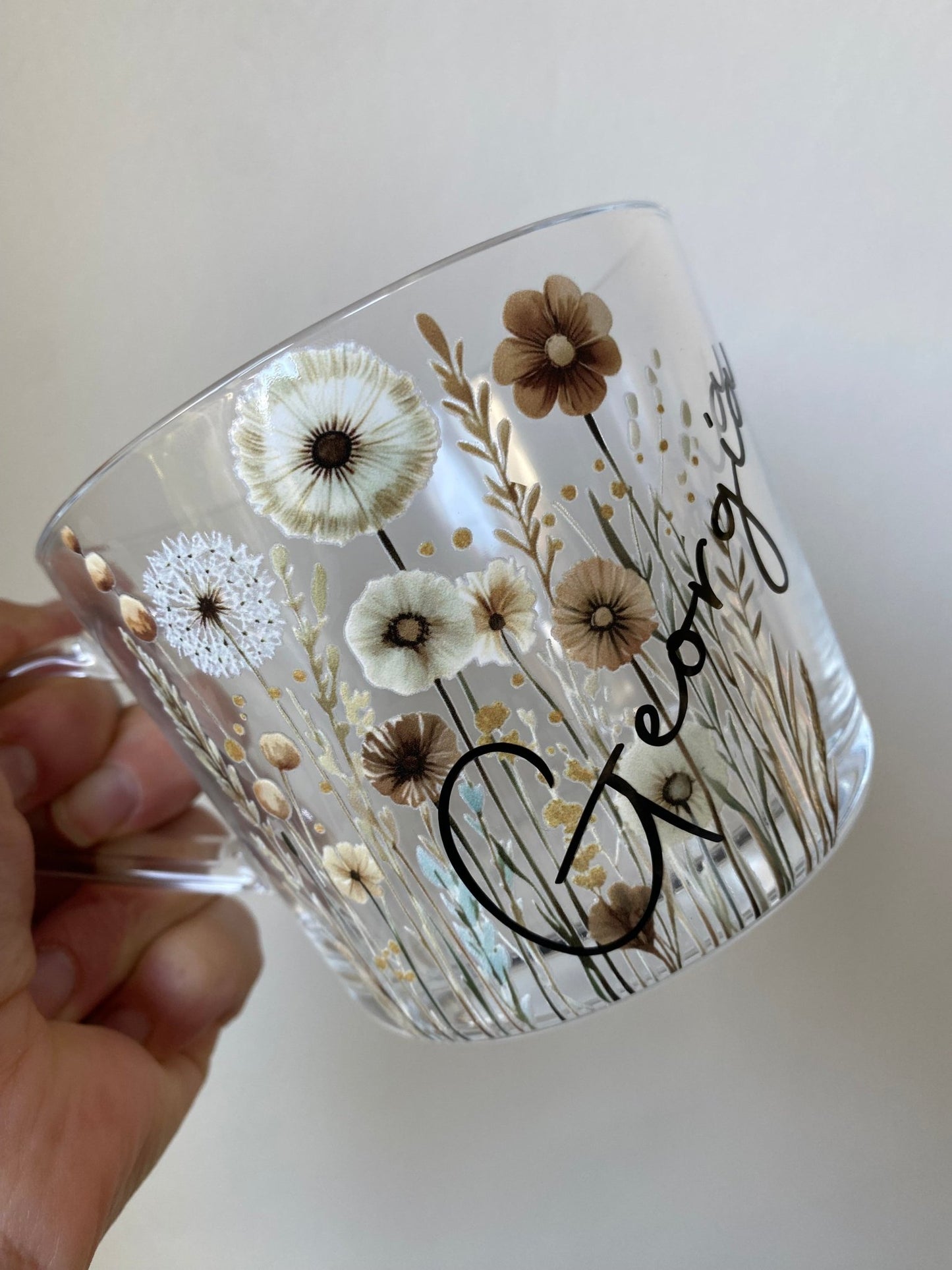 Personalized Pastel Floral Glass Mug: Custom Name Coffee Cup - Urban.Picks