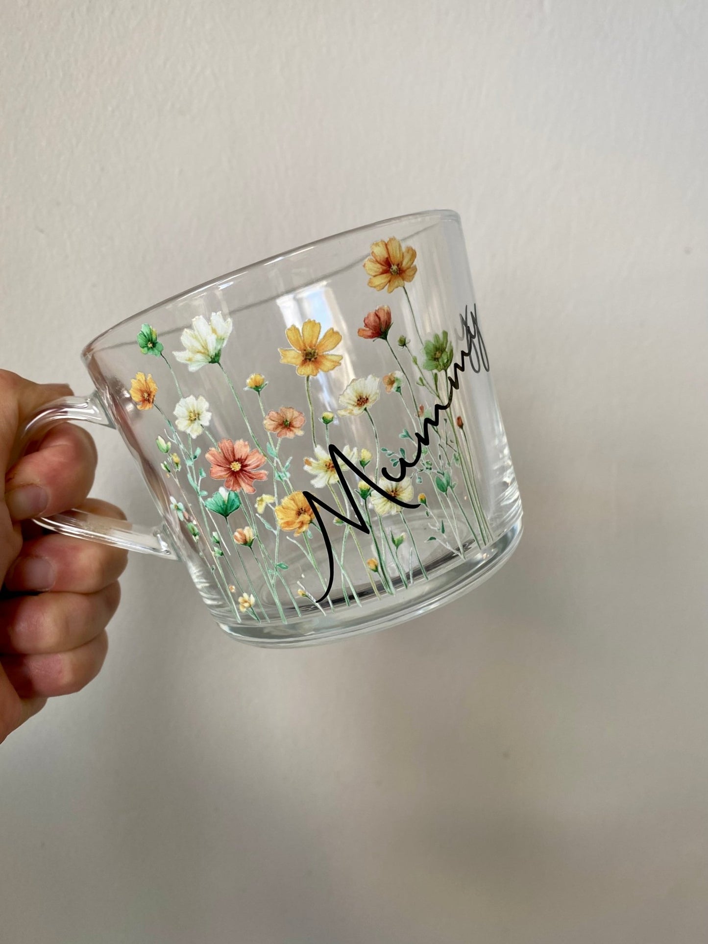 Personalized Pastel Floral Glass Mug: Custom Name Coffee Cup - Urban.Picks