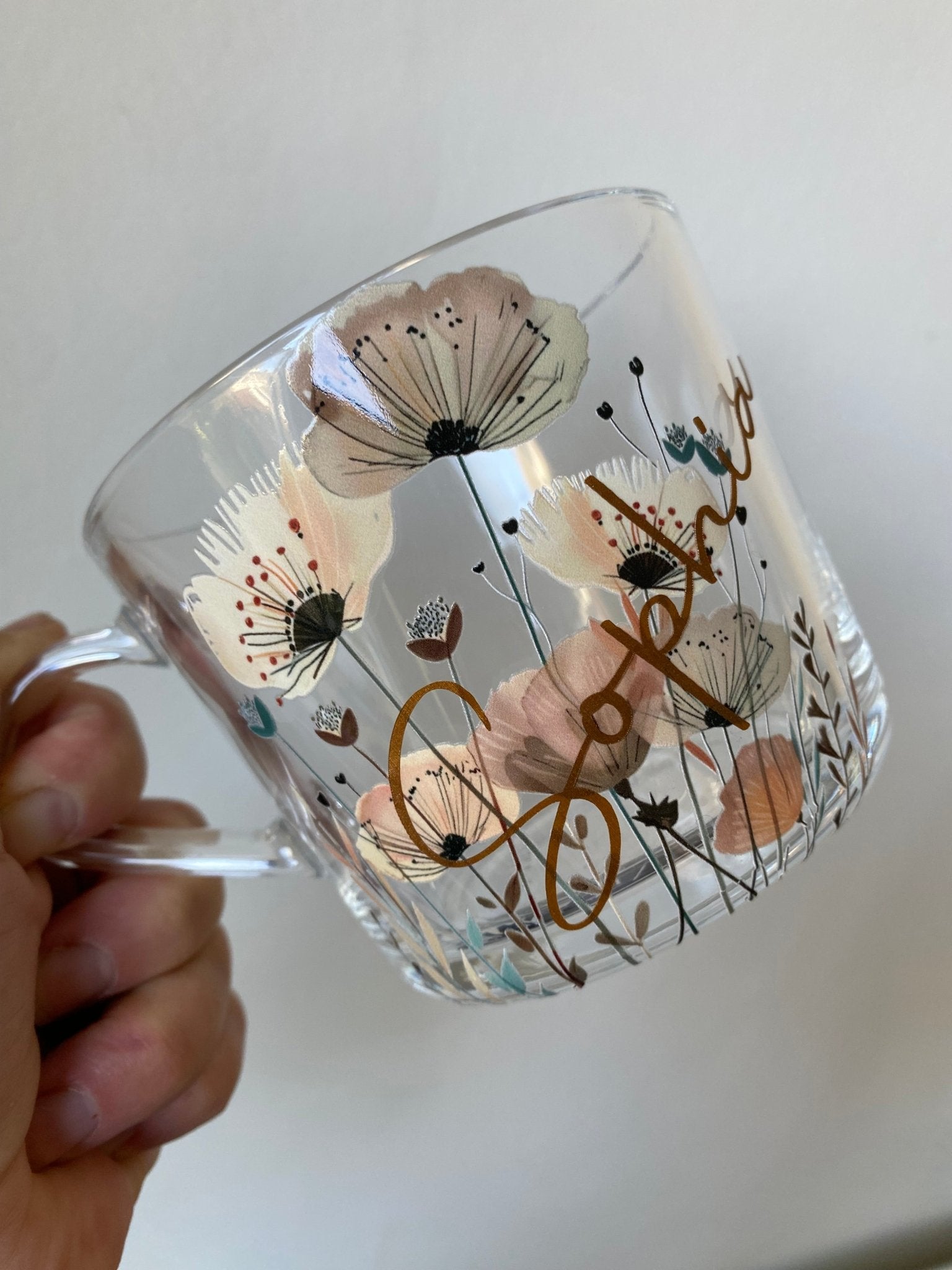 Personalized Pastel Floral Glass Mug: Custom Name Coffee Cup - Urban.Picks